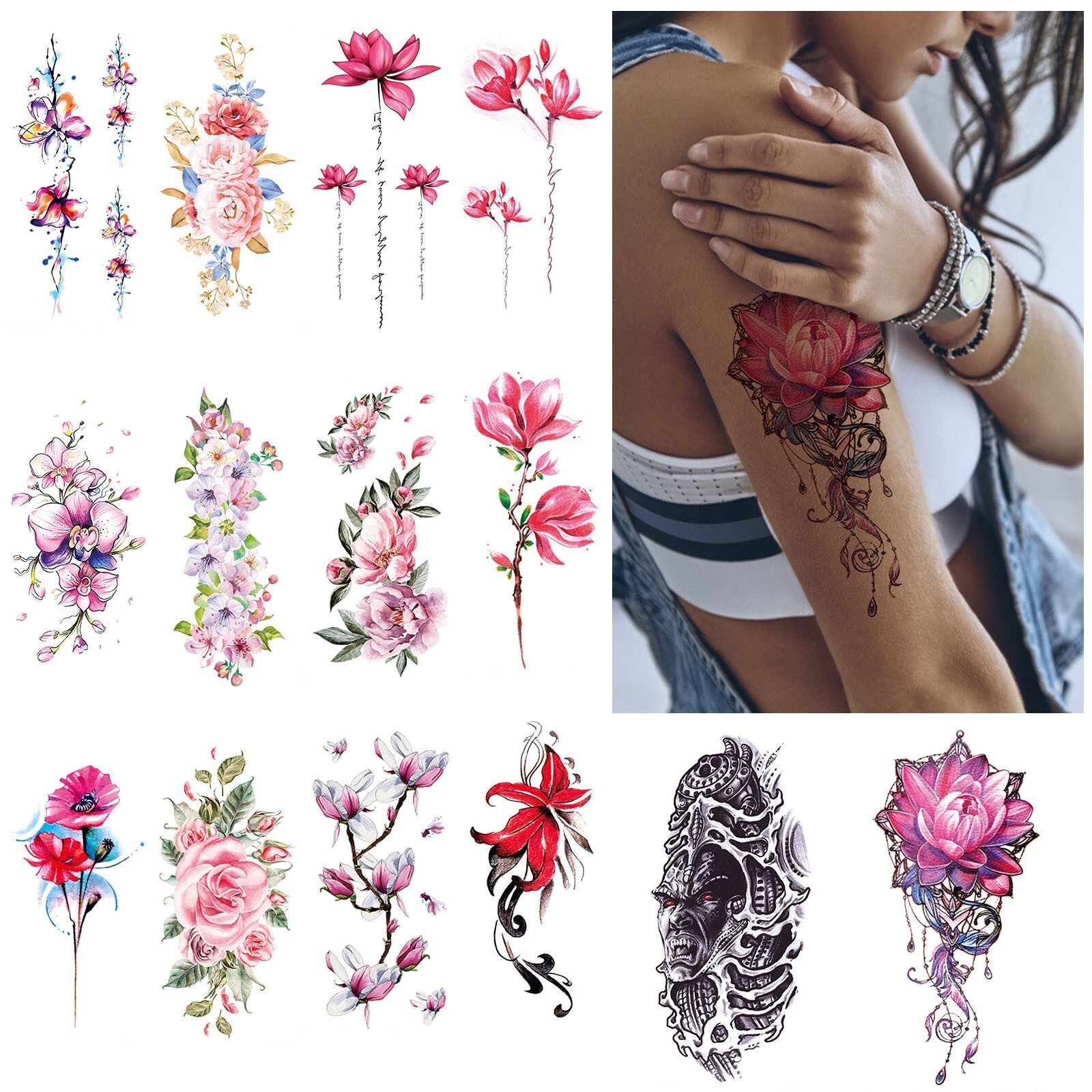 Ink Colorful Flower Tattoo Stickers Beautiful Collarbone Flower Arm Stickers | eBay Ink Colorful Flower Tattoo Stickers Beautiful Collarbone Flower Arm Stickers | eBay