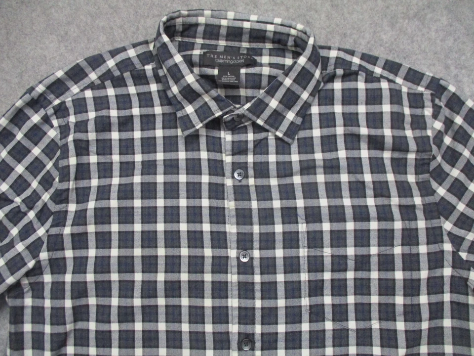 Рубашка мужская Bloomingdales большая серая черная синяя клетчатая на пуговицах с длинным рукавом магазин - Изображение 2 из 4