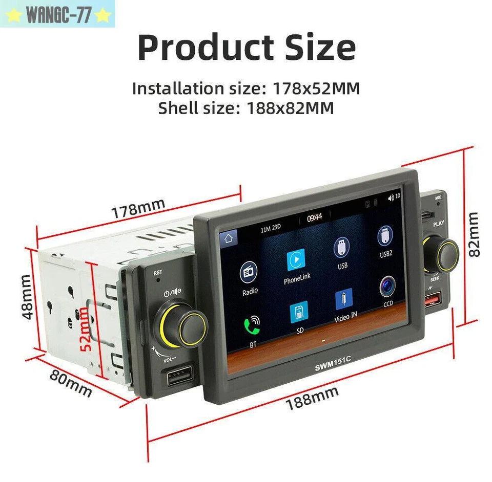 Pantalla Táctil Coche Estéreo Radio CarPlay Android Auto Bluetooth Reproductor MP5 1DIN FM Foto 2 de 4