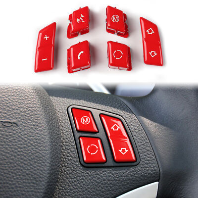6PCS Red Steering Wheel Button Trim Kit For BMW E81 E82 E87 E88 E90 E92 E93 X1