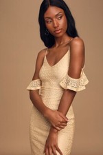 LULUS NWT S Declare My Love Cream Lace Cold-Shoulder Mermaid Maxi Dress Wedding