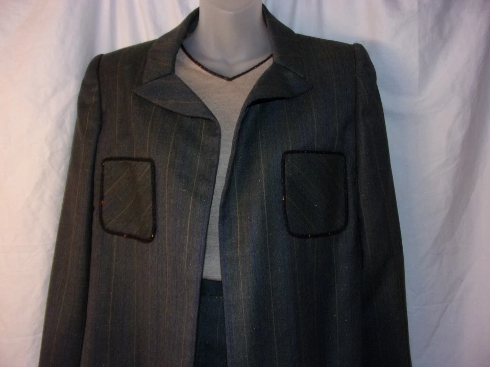 Traje Falda Vintage Carolina Herrera Saks Quinto Gris Detalle Lentejuelas Rayas 12 Foto 4 de 4