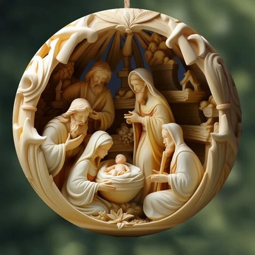 6× Vintage Birth of Jesus Nativity Scene Christmas Ornaments 2D Wooden Decor USA - Picture 17 of 20