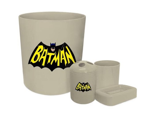 Superhero 4 Pc Bathroom Set Gray Finish Comic Trash Toothbrush Holder Cup Soap - Picture 6 of 22