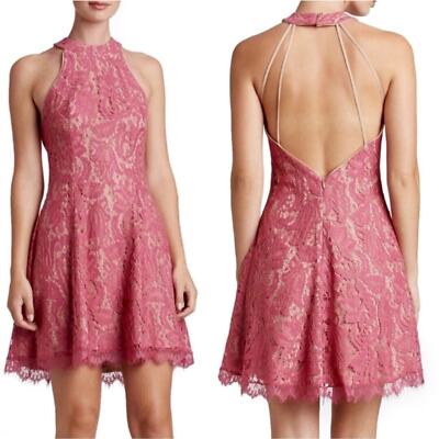 Dress The Population Magenta Pink Gold Lace Low Back Dress Size XL