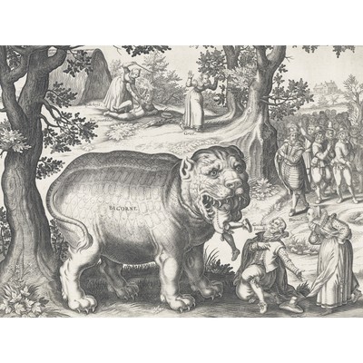 Bigorne Beast Eating Man Vintage Zeichnung riesiges Wandbild Poster Druck