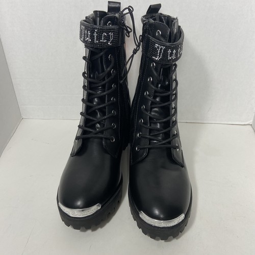 Neu mit Etikett Juicy Couture gesteppte schwarze Kampfstiefel neu ohne Karton Glitzer Strass Motorrad Schnürung 8 - Bild 3 von 11
