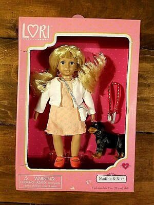 LORI Doll, 6'' Nadine & Nix Dog Blonde Hair Green Eyes, Maison Battat, box damage