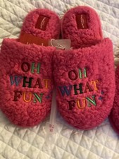 Women's Holiday Oh What Fun Scuff Sherpa Slippers - Wondershop Pink NWT