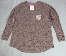 Marley Lilly Top Womens L/XL Brown Long Sleeve Crew Neck Monogram Pocket MHE NWT