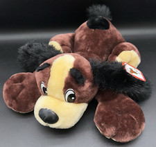 NOS w/ Tag Vintage Shalom Toy Co Plush Brown Black Tan Laying Down Dog Tongue