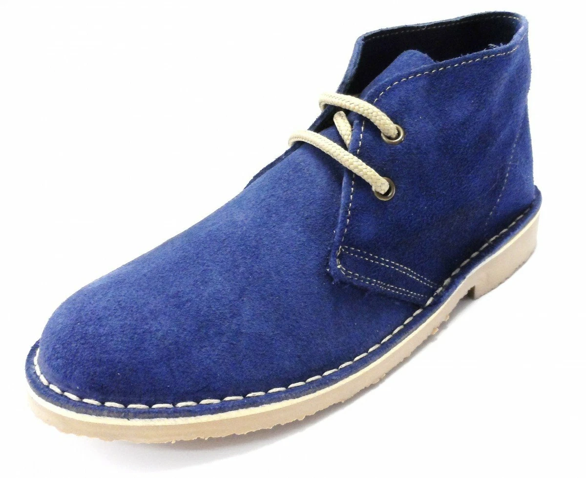 Ladies Blue Retro 70s MOD Style Real Suede Desert Boots