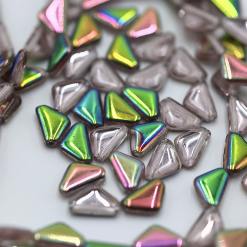 Vintage 1970s AB Finish Multicolored Czech Glass Triangle Beads (7x11mm) (PCG44) - Picture 4 of 6