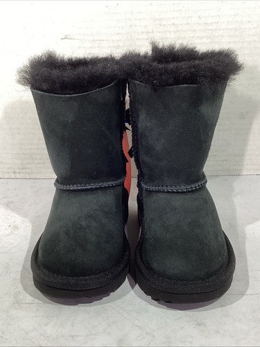 UGG Toddler Size 6 EU 22 Black Suede Bailey Bow II Lined Winter Boots AJ-661 - 第 2/10 張圖片