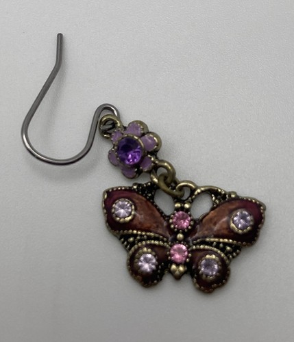 Small Butterfly & Flower Earrings Pink & Purple Rhinestone & Enamel Whimsical - Picture 3 of 6