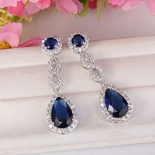 Women 925 Silver Plated Drop Earring Pretty Cubic Zircon Engagement Gifts A Pair - Picture 13 of 23