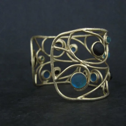 Designer Bronze Glass Cuff Bracelet 6.25 Inches Michael Vincent Michaud - Picture 3 of 5