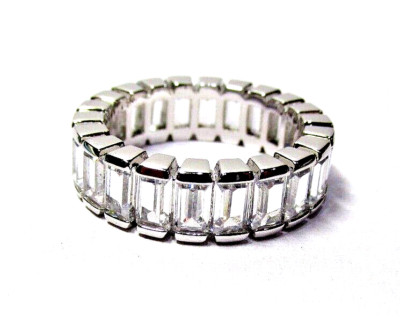Women's Silver Plated Baguette Cubic Zirconia Eternity Ring Size 8 -NWOT (#1794)