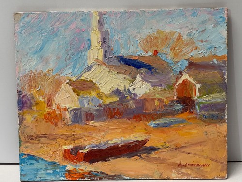 Original Öl auf Karton von Mary Giammarino "Provincetown, Blick vom Pier"