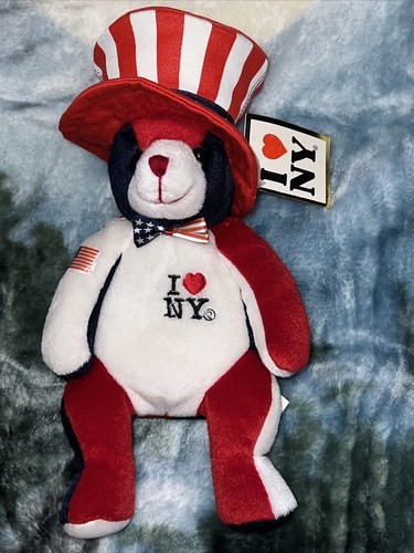 I Heart Love NY Red White Blue Patriotic TeddyBear Beanbag Plush NEW W Tags 2001 - Picture 2 of 22
