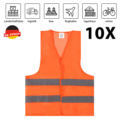 Warnwesten Set 10 Orange KingSaid 10 Stück Warnweste Orange – Sicherheitsweste Mit Reflexstreifen, Atmungsaktiv, Einheitsgröße, In Tasche