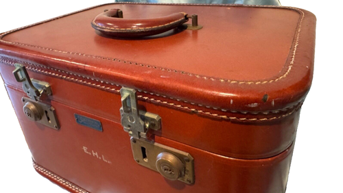 Vintage Continental Luggage New York Travel Case Brown w Keys Initials E H L - Picture 2 of 24