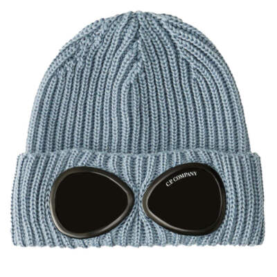 CP Company Goggle Beanie Hat in Extra Fine Merino Wool Flint Stone