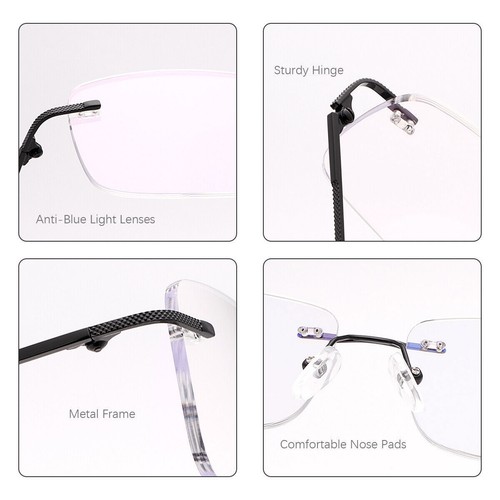 NEW Rimless Clear Bifocal Reading Glasses Anti Blue Light for Men Women +1.0~4.0 - Picture 16 of 36
