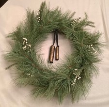 26" Faux Needle Pine  Snowberry Christmas Wreath Bell Ornaments Hearth  Hand