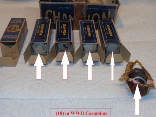 (10) .. ‘NOS’ WWII Champion #7 Spark Plugs .. ‘Brass Hat’.. in WWII Cosmoline - Picture 2 of 24