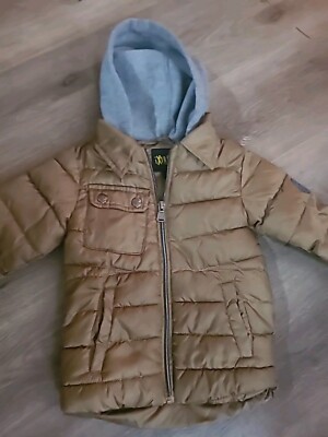 Xtreme 3T Toddler Boys Tan Puffer Jacket Coat Gray Hooded Layers Zip Up 