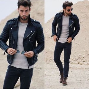 mens slim fit leather motorcycle jacket