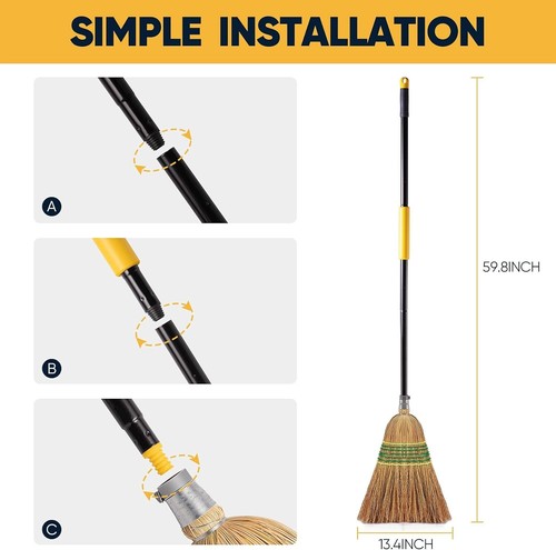 Heavy-Duty Broom Corn Broom Outdoor Commercial Indoor for Courtyard Garage Lo... - Picture 4 of 7
