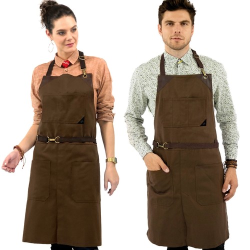 Chef Apron - Twill, No-Tie, Leather Trim - Restaurant, Bartender, Barista, Grill - Picture 44 of 56