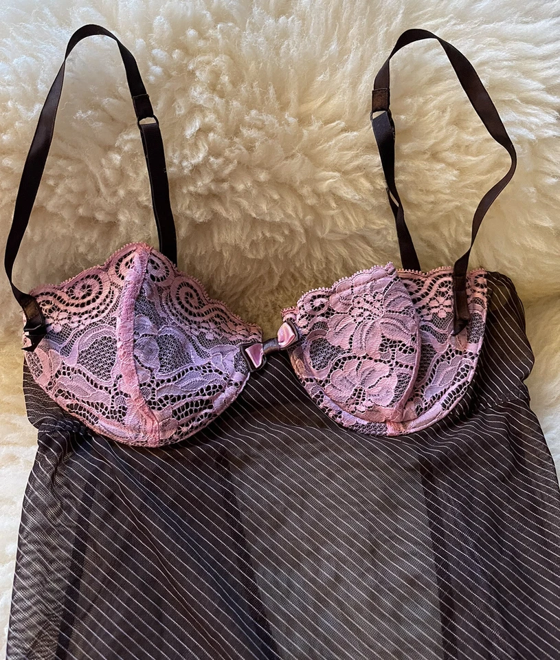 Babydoll Frederick of Hollywood Negligée Marrón Rosa Encaje Talla 34 Foto 2 de 4