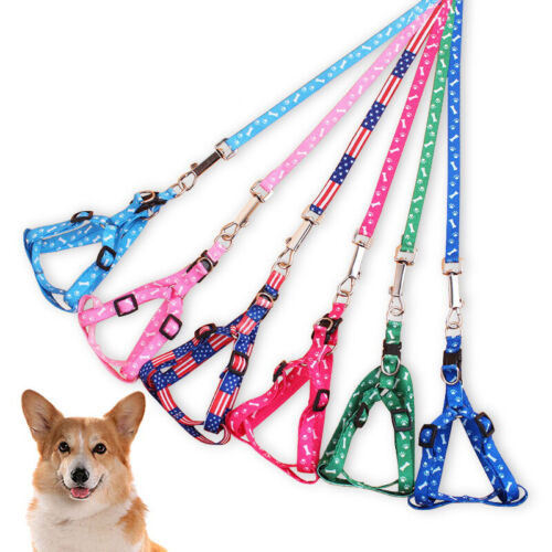 1CM Width Small Pet Dog Cat Print Rope Lead Leash Harness Adjustable Chest Strap - Zdjęcie 1 z 12