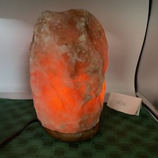 Natural Himalayan Salt Lamp, Wood Base, Hand Carved 9 Lbs 9 Tall