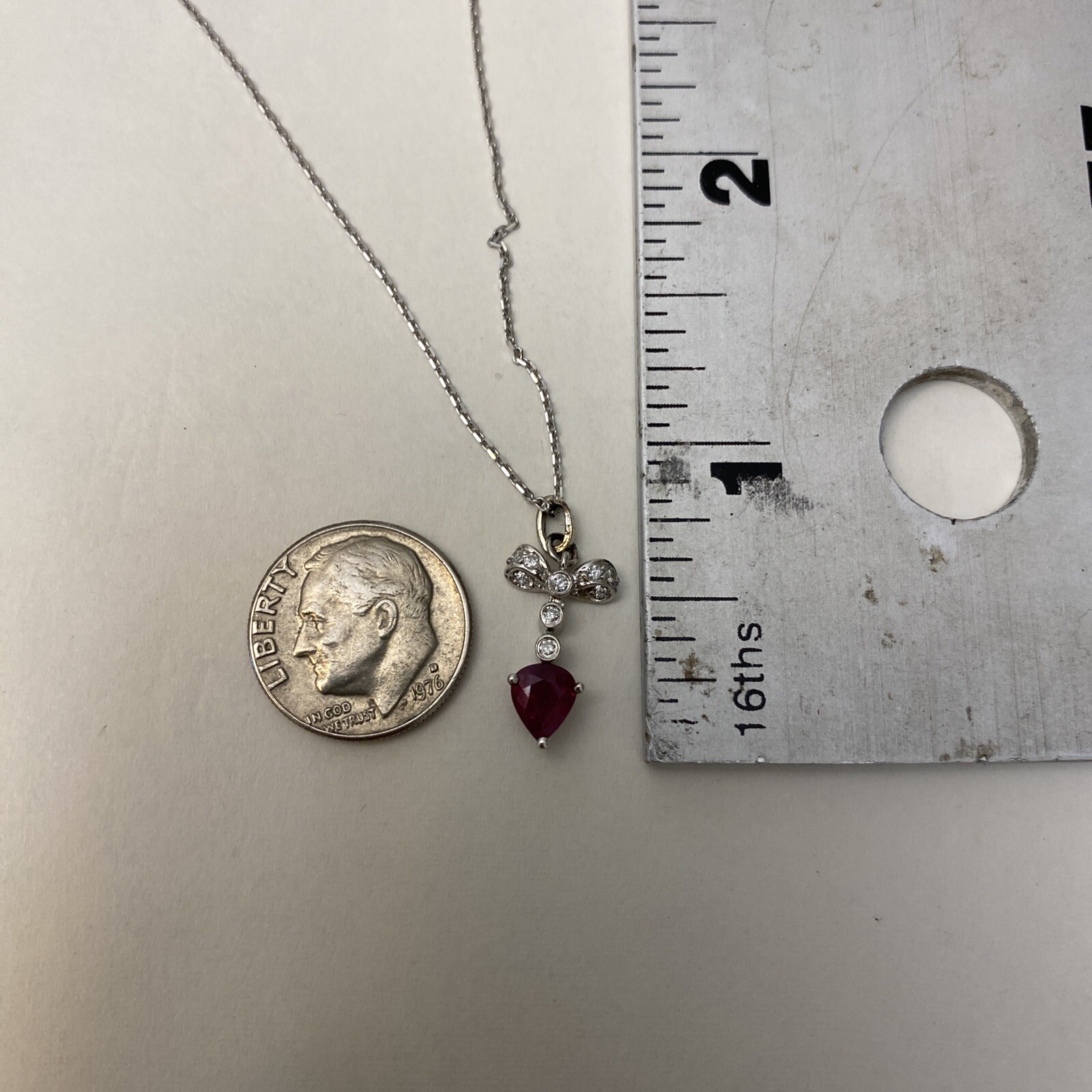 vintage solid 14k gold ruby diamond necklace pend… - image 3