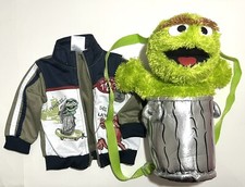 Sesame Street Elmo Kids Jacket Size 12M 1 Year  Oscar the Grouch Plush Backpack