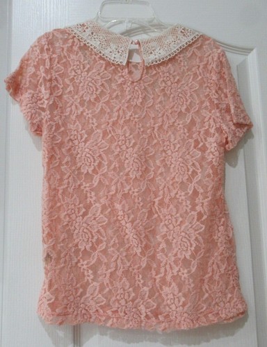 lace mesh see through blouse woman medium pink Iris Los Angeles preowned - Picture 7 of 7