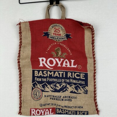 Royal Basmati Empty Rice Bag Burlap Sack Craft Carrying Tote Bag Zipper Handles