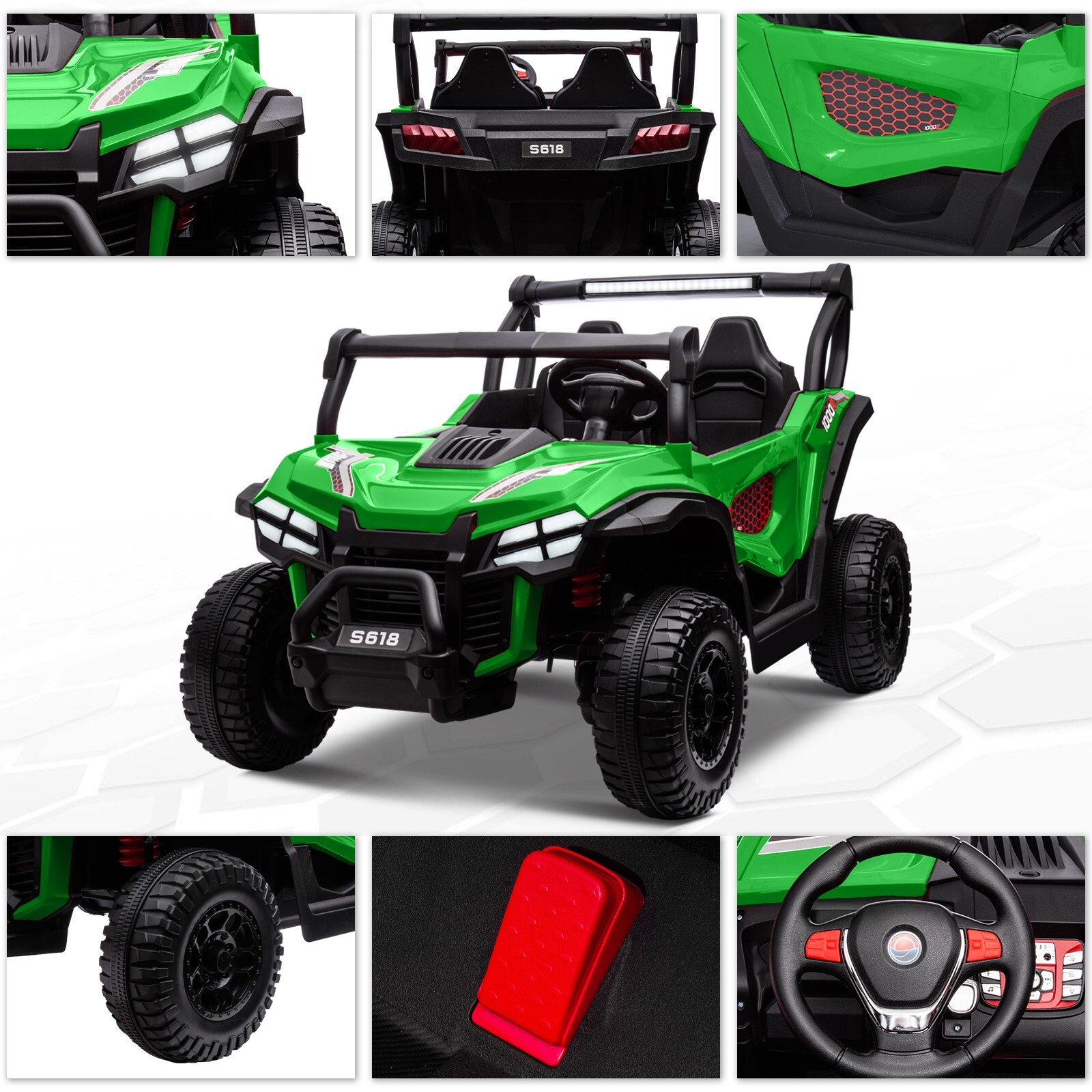 ZEOPHOL 24V Kids Ride On Car UTV Truck 4WD 2-Seater Electric Truck 80W*4 Green