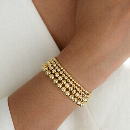 Stretch Beads Clasp Cord Gold No Stackable Bohemian Alloy Filled Bracelets - Picture 9 of 22