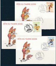 carte 1er jour fête du timbre Spirou  Fantasio les 3 cartes 63 Vertaizon  2006