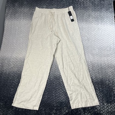 NWT NOVA MEN Pull-On Pants Khaki Linen/Cot Oatmteal Bahamas Drawstring XL 36x30''