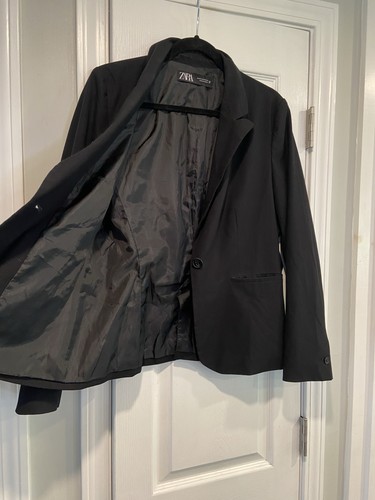 Zara Size 10 Black Button Front Lightweight Blazer Jacket Pockets - Picture 2 of 12