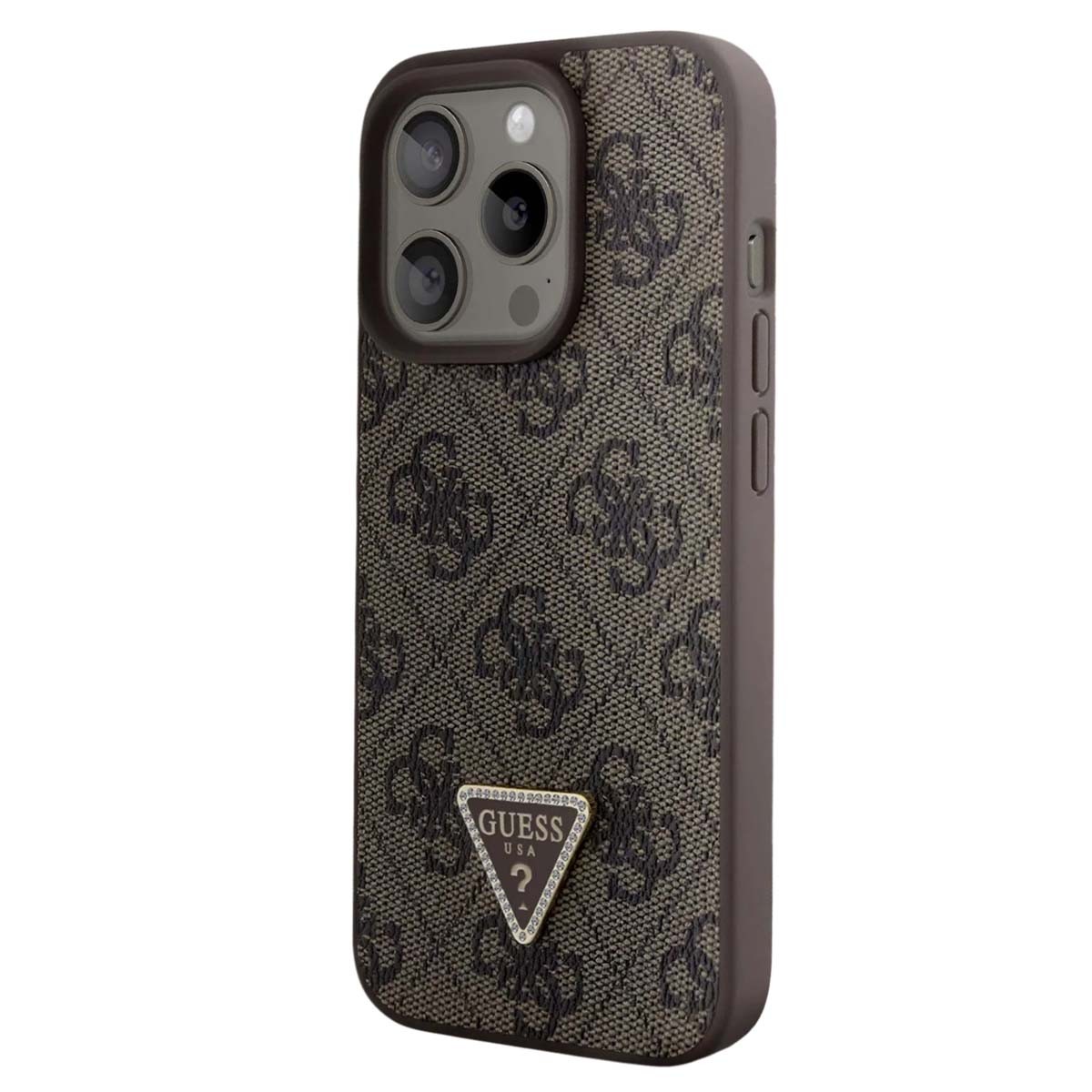 Coque Rigide Guess Triangle Strass 4G Marron Anti-Rayures iPhone 15 Pro
