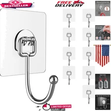 Stylish Waterproof Hooks - 10 Large Removable Adhesive Wall Hangers, 44 lb Max