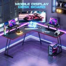 L Shaped Gaming Desk 50" with Carbon Fiber Surface, Monitor Shelf & Z-Leg Design