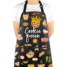 VAMSII Cookie Queen Apron With Pockets Baking Lover Adjustable Apron Pastry C...